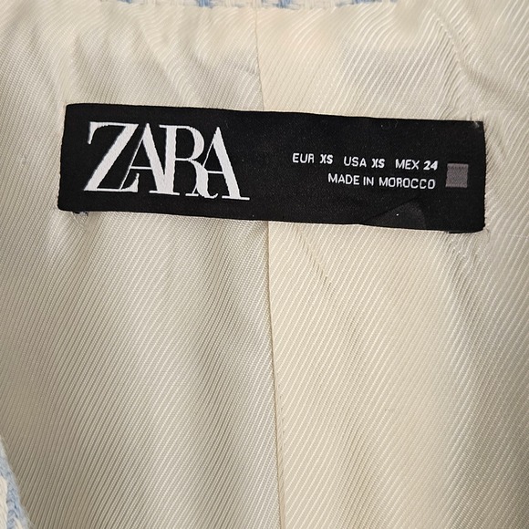 Zara Double-Breasted Blazer‎ Jacket in Blue Check Plaid Princess Kate Sz XS - Picture 5 of 16